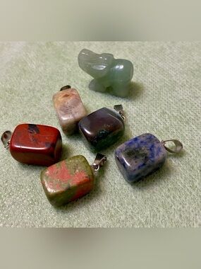 Natural Stone Rectangle Pendant Necklace - Multicolor Gemstone